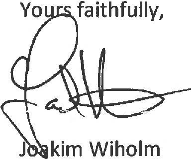 Yours faithfully, Joakim Wilholm, VP Operations